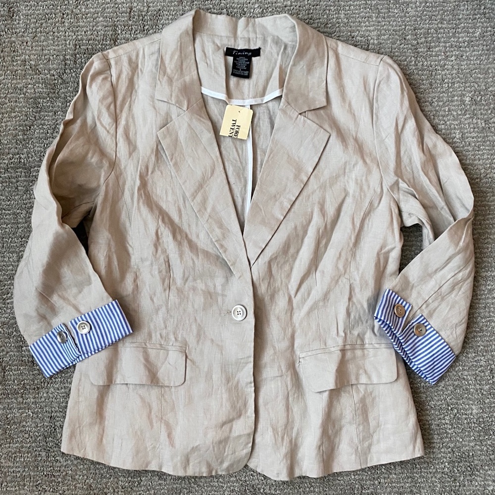 LINEN Blazer with striped cuffs